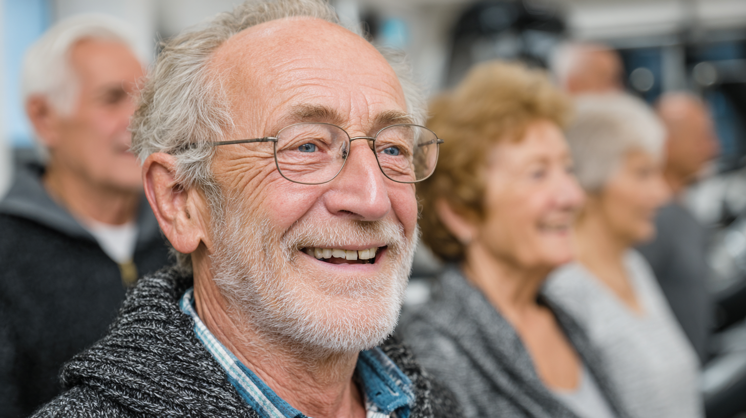 Активні старші люди на заняттях фітнесу
